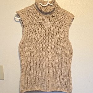 Cozy Beige Knit Sleeveless Turtleneck Sweater